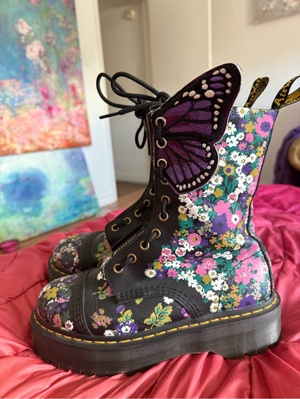 Dr. Martens Sinclair hi Floral  Platform Lace-Up / zip up Boots - Picture 4 of 9